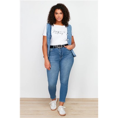 Trendyol Curve Koyu Mavi Süper Yüksek Bel Esnek Skinny Jeans TBBSS24CJ00027
