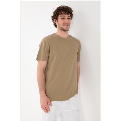 Erkek Regular Fit Bisiklet Yaka Haki Basic Tişört