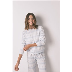 Pijama largo punto suave cenefas azul