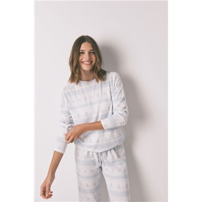 Pijama largo punto suave cenefas azul