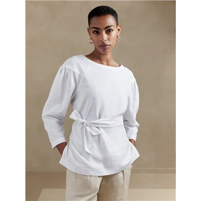 LINEN-BLEND TIE-WAIST TOP