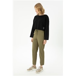 Kadın Siyah Bisiklet Yaka Sweatshirt