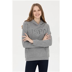 Kadın Gri Melanj Kapüşonlu Basic Sweatshirt