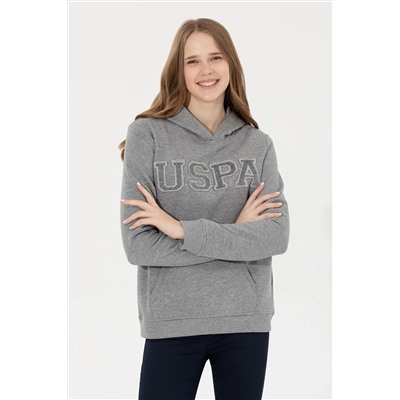 Kadın Gri Melanj Kapüşonlu Basic Sweatshirt
