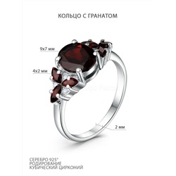 Кольцо из серебра c гранатом и кубическим цирконием родированное 925 пробы GTR-2360-G