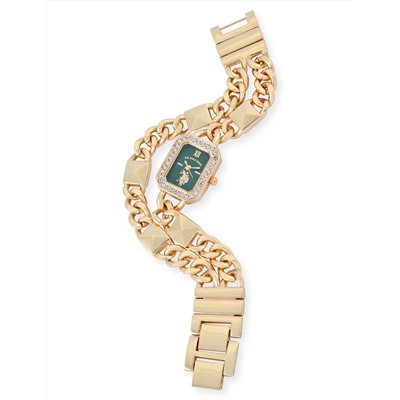 LADIES GOLD AND GREEN BRACELET WATCH