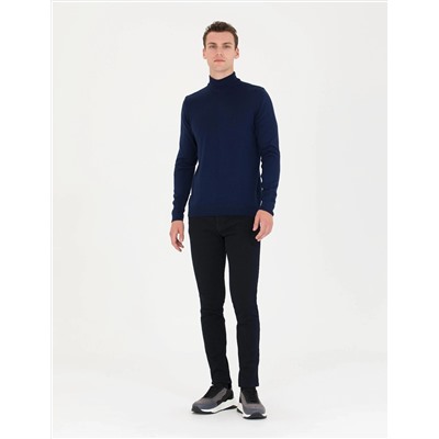 Açık Lacivert Slim Fit Yarım Balıkçı Basic Triko Kazak