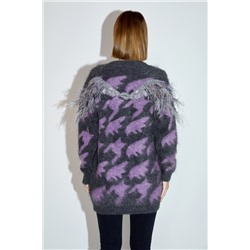 Chaqueta larga de lana y mohair Gris y violeta jaspeado
