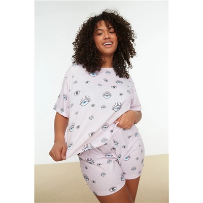 Trendyol Curve Pudra Desenli Örme Pijama Takımı TBBSS22PT0233
