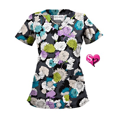 UA Beautiful Bloom Pewter Print Scrub Top