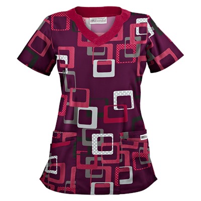 UA Sassy Square Wine Print Scrub Top