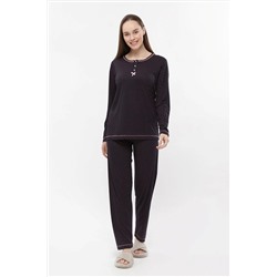 ANGELİNA Kadın Lacivert Pembe Puanlı Bambu Uzunkollu Yuvarlak Yaka Pijama Takımı 2193 ST04015