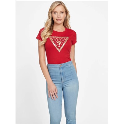Rhinestone Mesh Logo Tee