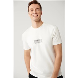 Avva, Erkek Beyaz Bisiklet Yaka Baskılı Interlok T-shirt A41y1013
