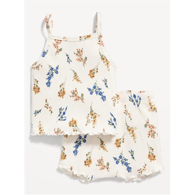 Printed Rib-Knit Lettuce-Edge Cami & Shorts Set for Baby