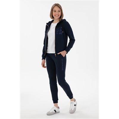 Kadın Lacivert Kapüşonlu Fermuarlı Sweatshirt