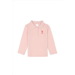 Kız Çocuk Toz Pembe Basic Polo Yaka Sweatshirt