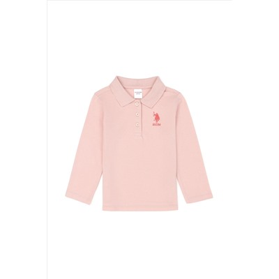 Kız Çocuk Toz Pembe Basic Polo Yaka Sweatshirt