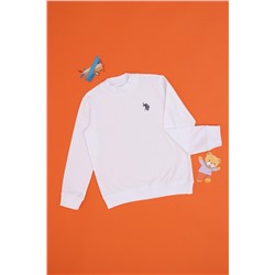 Erkek Çocuk Beyaz Basic Bisiklet Yaka Sweatshirt
