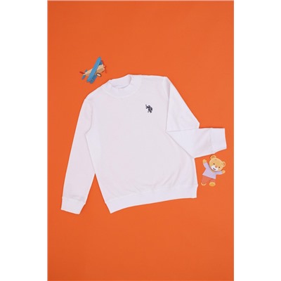 Erkek Çocuk Beyaz Basic Bisiklet Yaka Sweatshirt