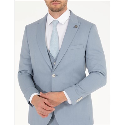 Açık Mavi Ex. Slim Fit Yelekli Takım Elbise