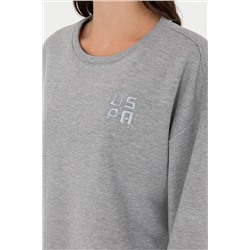 Kadın Gri Melanj Basic Bisiklet Yaka Sweatshirt
