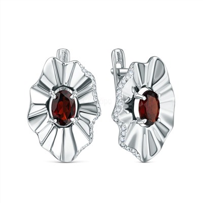 Серьги из серебра с гранатом и фианитами родированные 2-3871-001р404