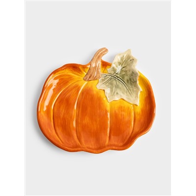 Блюдо, 22 см, керамика, оранжево-зеленое, Тыква, Bright pumpkin