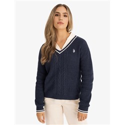 TIPPED CABLE V-NECK SWEATER