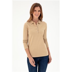 Kadın Kum Basic Polo Yaka Sweatshirt