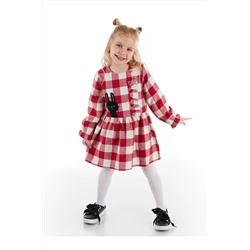 Denokids Siyah Tavşan Ekose Kalın Dokuma Kırmızı Kız Çocuk Elbise CFF-21S1-045