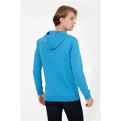 Erkek Kobalt Kapüşonlu Basic Sweatshirt
