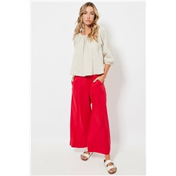 Pantalón wide leg de lino cintura alta - Rojo