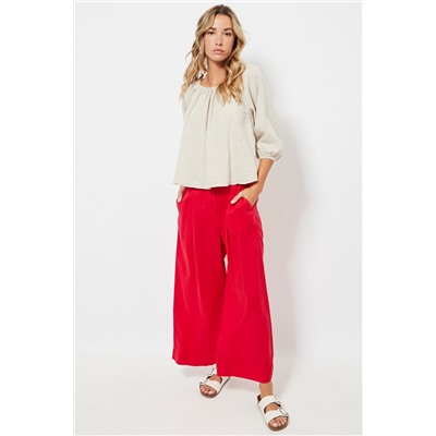 Pantalón wide leg de lino cintura alta - Rojo