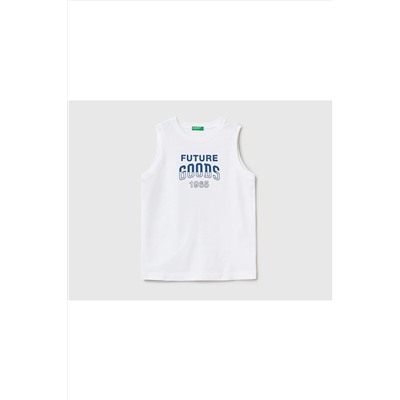 United Colors of BenettonErkek Çocuk Beyaz Slogan Yazılı Atlet