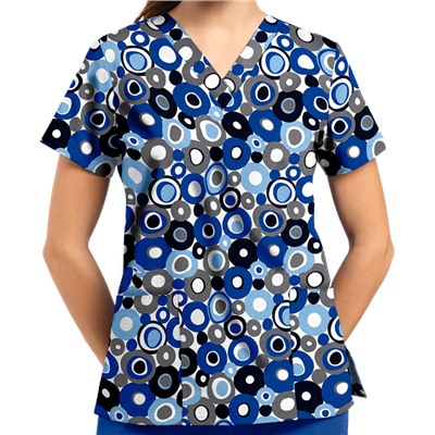 White Cross Scrubs Round-Up Print Top