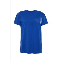 Mavi Bisiklet Yaka slogan Baskılı %100 Pamuk Örme Büyük Beden T-shirt Elbise TBBSS23AH00162