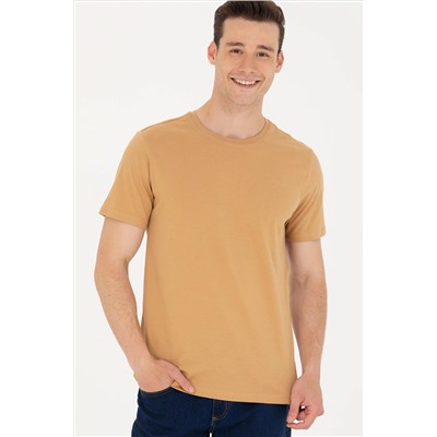 Erkek Camel Basic Bisiklet Yaka Tişört