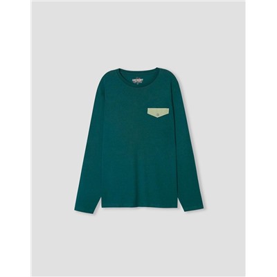 Long Sleeved Pyjamas T-Shirt, Men, Dark Green