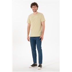 Erkek Regular Fit Bisiklet Yaka Açık Haki Basic Tişört