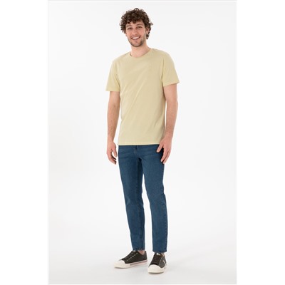 Erkek Regular Fit Bisiklet Yaka Açık Haki Basic Tişört