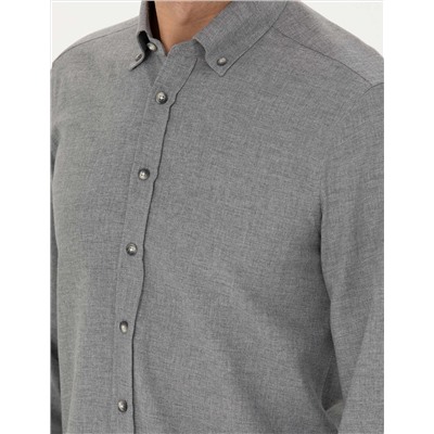 Gri Slim Fit Uzun Kollu Gömlek