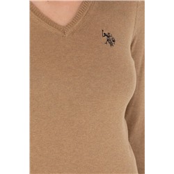 Kadın Camel Melanj V - Yaka Basic  Kazak