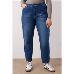 Koyu Mavi Mavi Yüksek Bel Mom Fit Jeans TBBAW24CJ00050