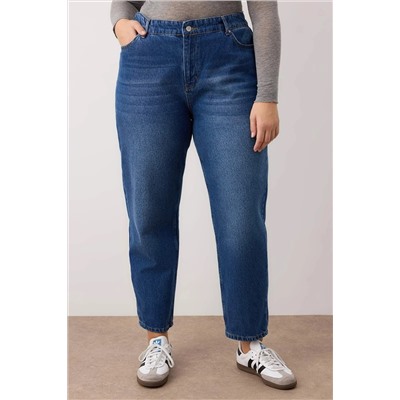 Koyu Mavi Mavi Yüksek Bel Mom Fit Jeans TBBAW24CJ00050