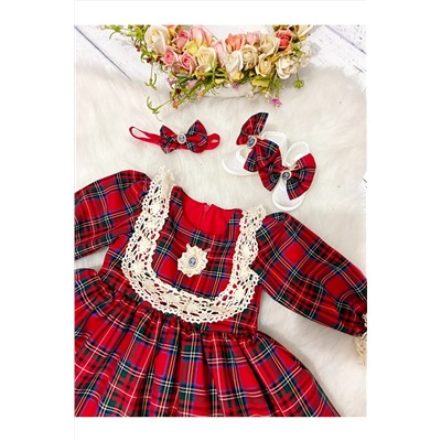 İlknur Karaca Design Ekose Vintage Kız Elbisesi 1240
