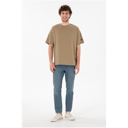 Erkek Oversize Fit Bisiklet Yaka Haki Tişört