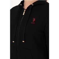 Kadın Siyah Kapüşonlu Fermuarlı Sweatshirt