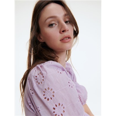 Bluse mit Ärmeln mit Lochstickerei