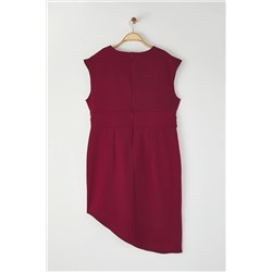 Bordo Dokuma Beli Büzgülü Elbise TBBSS22AH0247